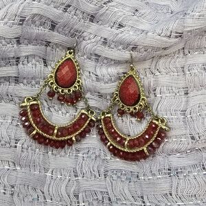 Beautiful Red Gem and Bead Earrings